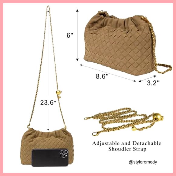 Woven Suede Vegan Leather Crossbody Hobo Bag with Adjustable Strap - Picture 5 of 7